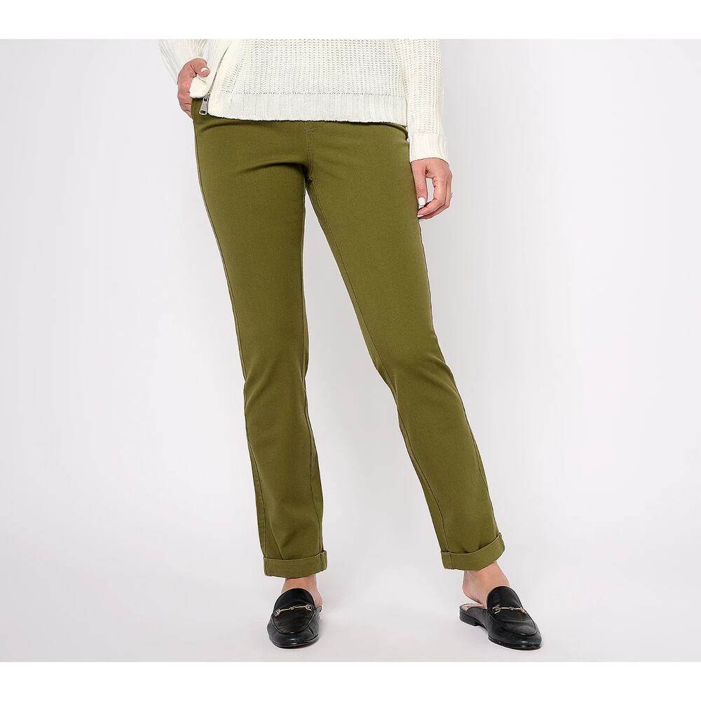 AnyBody Regular Pull-On All-Stretch Twill Pant with Pockets Green Womens XXS